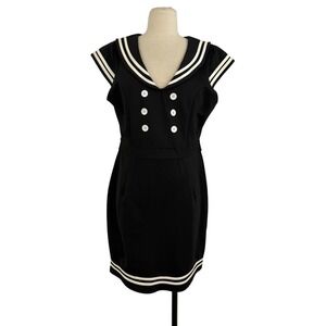 NWT Hell Bunny Vixen Sailor Dress Sz L Black White Pinup 50s Style Rockabilly